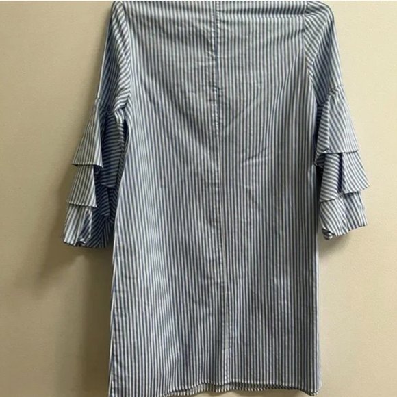Zara Basic Stripe Shift Dress with Frilled Sleeves M - Picture 7 of 9